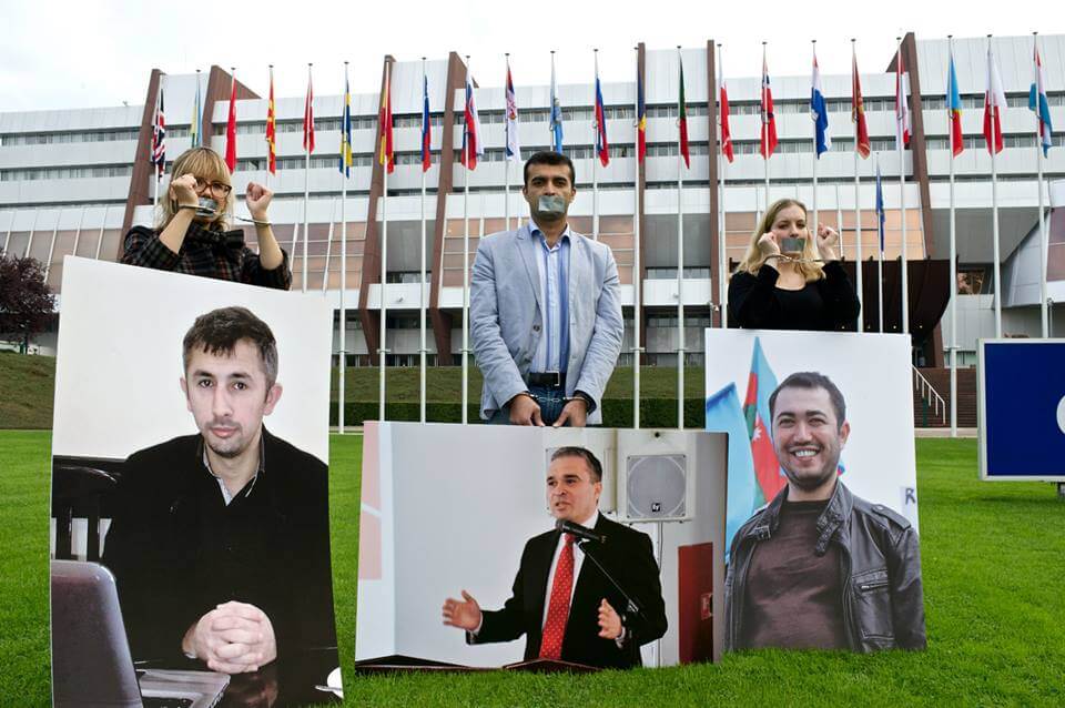 Rasul outside the European Court of Human Rights launching the 2013 political prisoner list