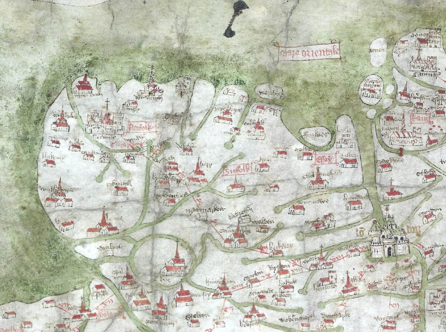 East Anglia in 1360 - a detail of the Medieval Gough Map