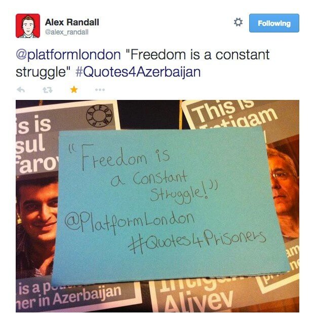 Send your favourite quote to an Azerbaijan Political Prisoner