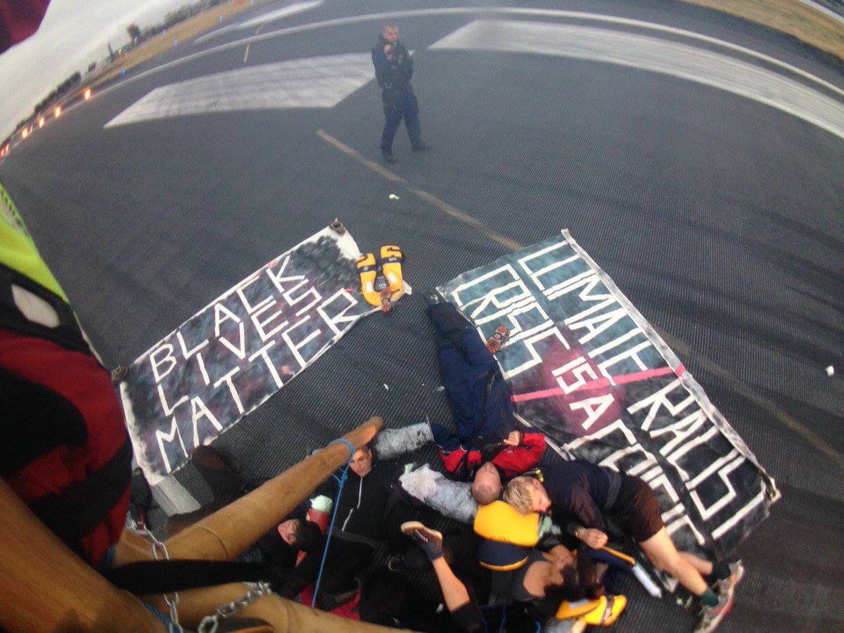 Solidarity with Black Lives Matter UK shutdown at City Airport