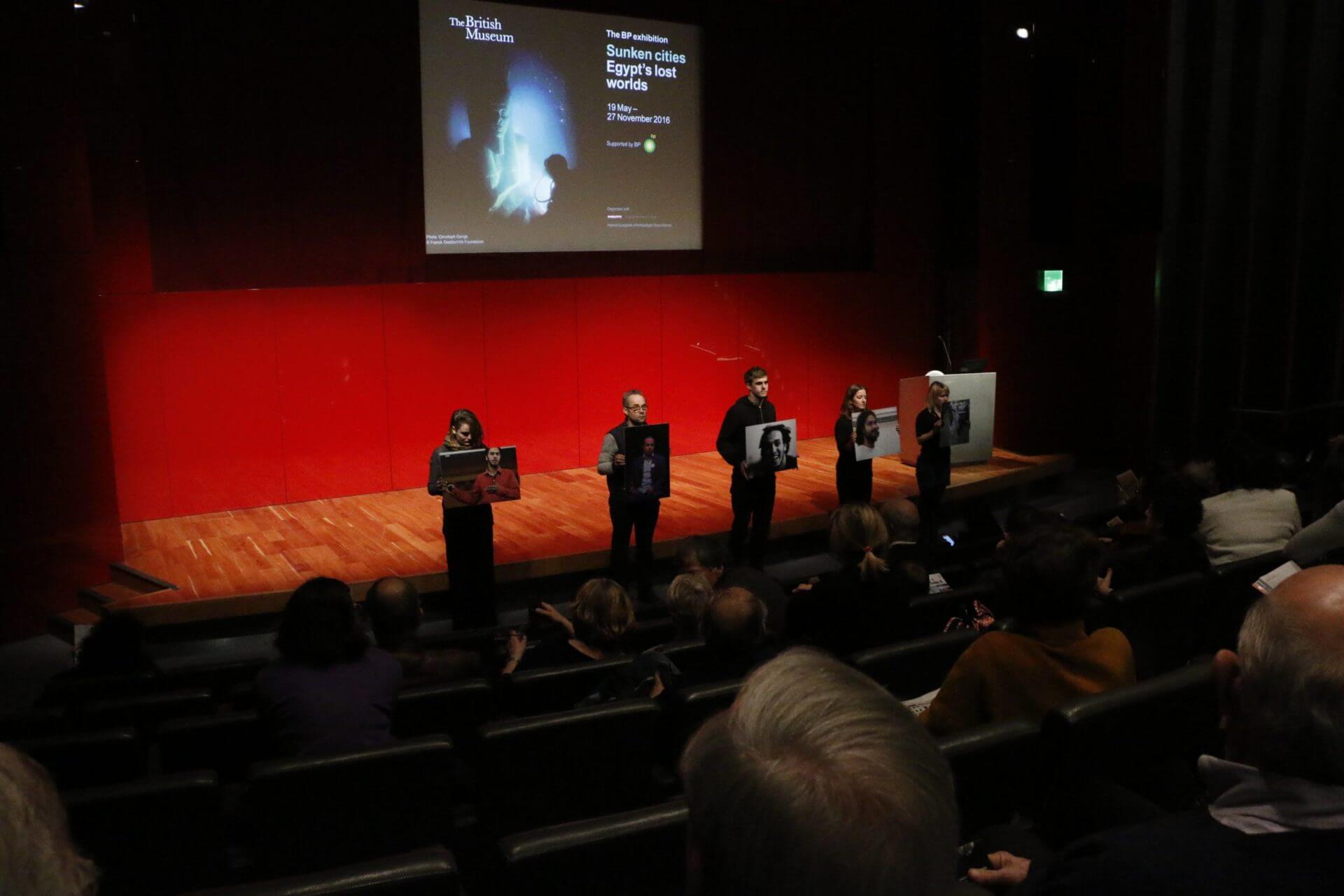 We took the stage for jailed Egyptian activists at British Museum’s BP-branded big lecture